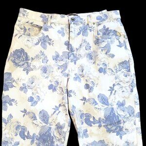 GLORIA VANDERBILT "Amanda" Blue Flower Denin Jeans, Size 14 Women, Stretch NW/OT